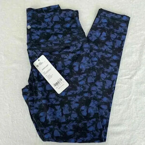 NWT CRZ YOGA medium Blue Black Patterned Leggings workout exercise yoga running